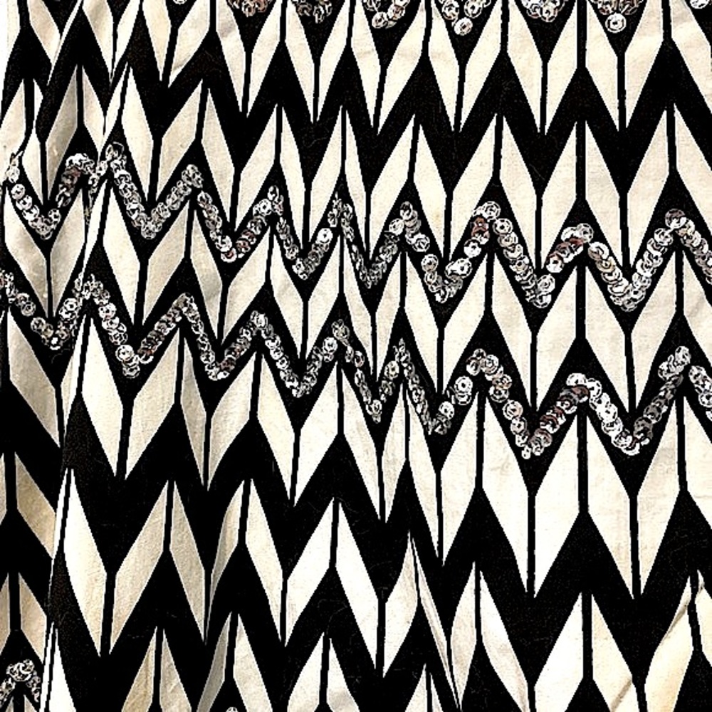 BCBGMaxAzria Black Cream Sequin Chevron S Whimsigoth Boho Glam Retro Chic Skirt - Picture 8 of 13